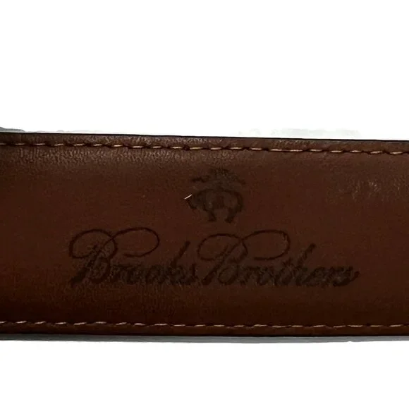 Brooks Brothers ItalianLeather Belt Dark Brown Cognac Brass Buckle Mens 42